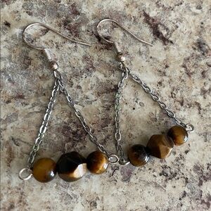 Chic sterling Silver and Brown Beaded cat’s eye Earrings